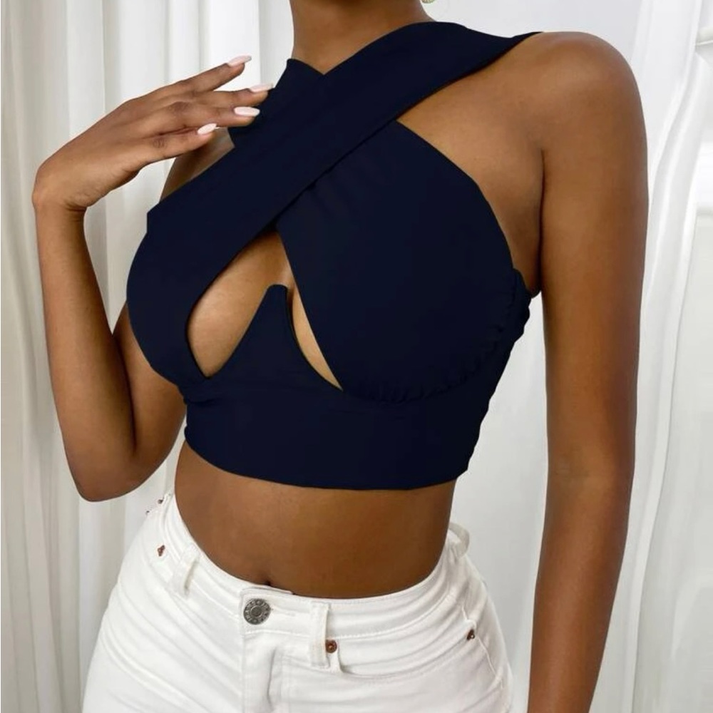 SHEIN Cross Wrap Crop Tank Top